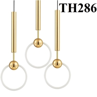 Đèn thả thủy tinh đơn TH286, thân mạ đồng ống đèn led trắng đục D400, tích hợp led ánh sáng vàng, KT(mm):